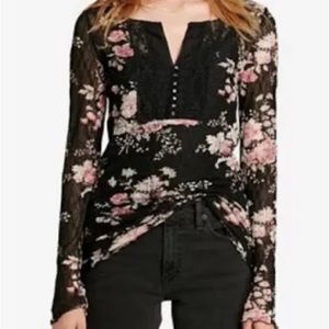 Denim & Supply Ralph Lauren | Black floral sheer lace long sleeve top